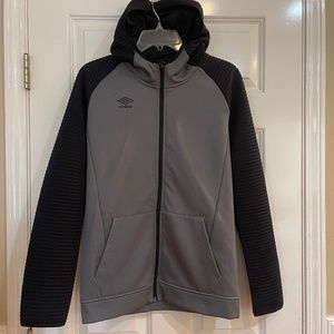 UMBRO Boys Ribbed Sleeves Black Gray Jacket 16/18 Soccer Full Zip Lightweight
